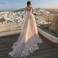 Abito da sposa a sirena a maniche lunghe con ricamo in pizzo e strascico in rete - US 2 / Stile Con Strascico Champagne