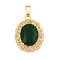 Vintage gold plated pendant featuring an oval green zircon stone with halo diamonds - Green/Oval Lace