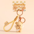 Cute cream yellow angel bear keychain with checkered strap and metal clip - Cream Yellow Angel