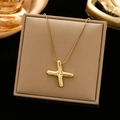 Chic 18K gold-plated puffy cross pendant necklace with sleek snake chain for women - Gold-X