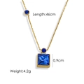 Titanium steel necklace with square blue rhinestone pendant in 14K gold finish - Blue Rhinestone