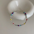 Minimalist bracelet with silver irregular beads and colorful round beads on ceramic plate - 5# Bracelet - Colorful