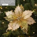 24cm glittery golden artificial Christmas flower with map-leaf petals on a festive tree - Gold
