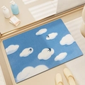 Tapis de bain bleu avec motifs de nuages blancs et hirondelles dans une salle de bain - 40*60cm / Nuages et Hirondelles