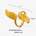 Anillo ajustable de acero inoxidable dorado con diseño de alas dobles detalladas - Anillo de Ala Dorada