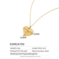 Detail of 18K gold PVD heart pendant with wrinkled texture and waterproof steel stamp - Textured Heart Necklace (XOM24709)