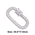 Silver oval screw carabiner jewelry connector with sparkling cubic zirconia pavé stones - Style 72 (Silver Zircon Clasp 30x17mm)