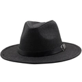 Cappello fedora in paglia nera con fascia in pelle e fibbia metallica per protezione solare - M (56-58cm) / Nero