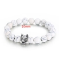 10mm white marble stone bead bracelet featuring a detailed silver wolf head charm - Wolf Head With 10mm Turquoise