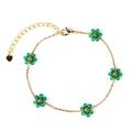Bracciale a catena dorata con cinque fiori di cristallo verde e ciondolo a cuore - Bracciale / Fiore Verde