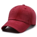 Distressed burgundy washed canvas baseball cap with retro frayed details in dark red - Adjustable / Red