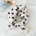 Beige cotton linen scarf with black heart patterns and delicate white lace edges - Cream Heart