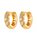 Elegant gold-plated geometric hoop earrings with double-row sparkling crystal pavé - Minimalist Row Rhinestone Style (X880) / Gold