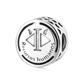 S925 sterling silver hollow charm with Recursos Humanos engraving for DIY bracelets - Human Resources