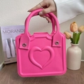 Pink EVA square handbag with embossed heart design and thick rounded handle - Rose Red