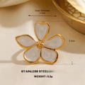 Minimalist stainless steel ring with white flower design and elegant gold finish - Milky White Five-Petal Flower Style (1559)