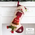 Large burlap Christmas stocking featuring a 3D snowman with red knit hat and green scarf - House Style Stocking Snowman