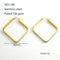 Square stainless steel hoop earrings with 18k gold plating and white stone inlay - Large Size (186) / Gold