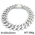 Polished silver cuban link chain bracelet in stainless steel, 32mm wide rhombus style - Steel Color Sand Surface Necklace (KN288192-KJX)