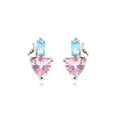 Silver geometric stud earrings with pink heart and blue rectangular cubic zirconia - Platinum Plated Colorful Zirconia (E2390)
