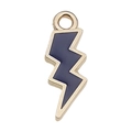 Golden metal lightning bolt pendant with dark blue enamel finish for DIY jewelry - 1 Piece/Pack (7x20mm)