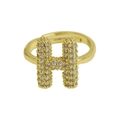 Gold-plated puffy bubble letter H ring with pavé-set sparkling zircons for women - Adjustable Open / Gold-H