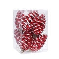 Set of 6 red plastic pinecone Christmas ornaments with white snow texture in clear box - Style 19 Pine Cones (8-pack)