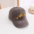 Dark brown washed cotton baseball cap for boys featuring an excavator embroidery - 52-54cm / Coffee