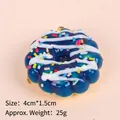 Portachiavi a ciambella blu con glassa bianca e zuccherini, misura 4cm x 1,5cm - Catena a Sfere Dorata / Donut Blu