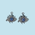 Silver Evil Eye charms with blue resin center and eyelash detail for DIY jewelry making - Silver Eyelashes Blue Eye Pendant