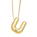 Minimalist 3D puffy balloon letter U pendant necklace in polished gold finish - Letter U
