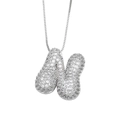 Bubble letter N necklace in silver finish with micro-paved cubic zirconia stones - Letter N / Silver