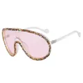 Oversized pink wrap sunglasses with multi-colored rhinestones and clear temples - Transparent Frame Pink Lens Colorful Rhinestone