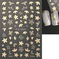 Golden floral and romantic letter nail stickers with butterfly accents, model STZ-X044 - STZ-X044 Gold Heart Text