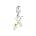 Sterling silver letter K pendant with small golden heart charm on white background - Letter X