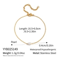 Detail of 18K gold plated stainless steel bracelet with pearl and size specifications - Single Pearl Gold Fine Chain Style (YYB025149)