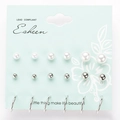 Set of 18 silver ball studs, faux pearls and small hoop earrings on a mint display card - Silver (6736)