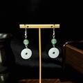 Traditional Chinese beaded earrings with light green and milky white pingan beads - Green-White Peace Buckle Silver Hook (E1069/Ear Hook)