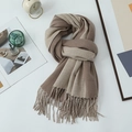 Sciarpa classica double-face beige e marrone con eleganti dettagli di frange per donna - 200*68CM / Cachi