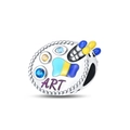 Macro shot of silver artist palette charm with enamel colors and ART engraving - W-PAC927 Palette