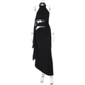 Detailansicht eines schwarzen Neckholder-Maxikleides mit Taillenausschnitt und Bindedetail - S / Schwarz