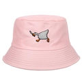 Bob rose en coton avec broderie oie tenant un couteau avec vue de face sur fond blanc - Réglable / Rose