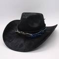 Black cowboy hat with silver wing ornament and flame pattern band on a plain background - One Size / Black (Black + Rendering [Five-star wings])