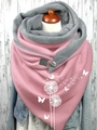 Pink and dark grey fleece warm scarf featuring dandelion butterfly print and snap closure - 22-Pink Grey Butterfly
