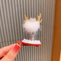 Fermaglio natalizio per capelli a renna con base rossa, corna d'oro e pompon bianchi - Cappello Trasparente con Corna