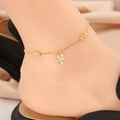 Elegant gold clover anklet with shell-inlay pendant and polished beads on ankle - Four-Leaf Clover (3#Flower) / Gold
