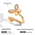 Adjustable golden stainless steel butterfly ring with white pearl and wave band design - Single Butterfly Artificial Pearl Open Style (JDR0104010) / Gold