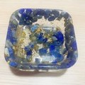 Blue resin square jewelry dish with crushed stones and gold foil on wooden table - Square / Lapis Lazuli & Gold Foil