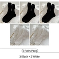 5-pack of Lolita style knit socks including three pairs of black and two pairs of white - Black + White