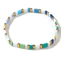 Handmade Tila bead bracelet featuring multi-color blue, mint green, and gold enamel tiles - Colorful Square Combo